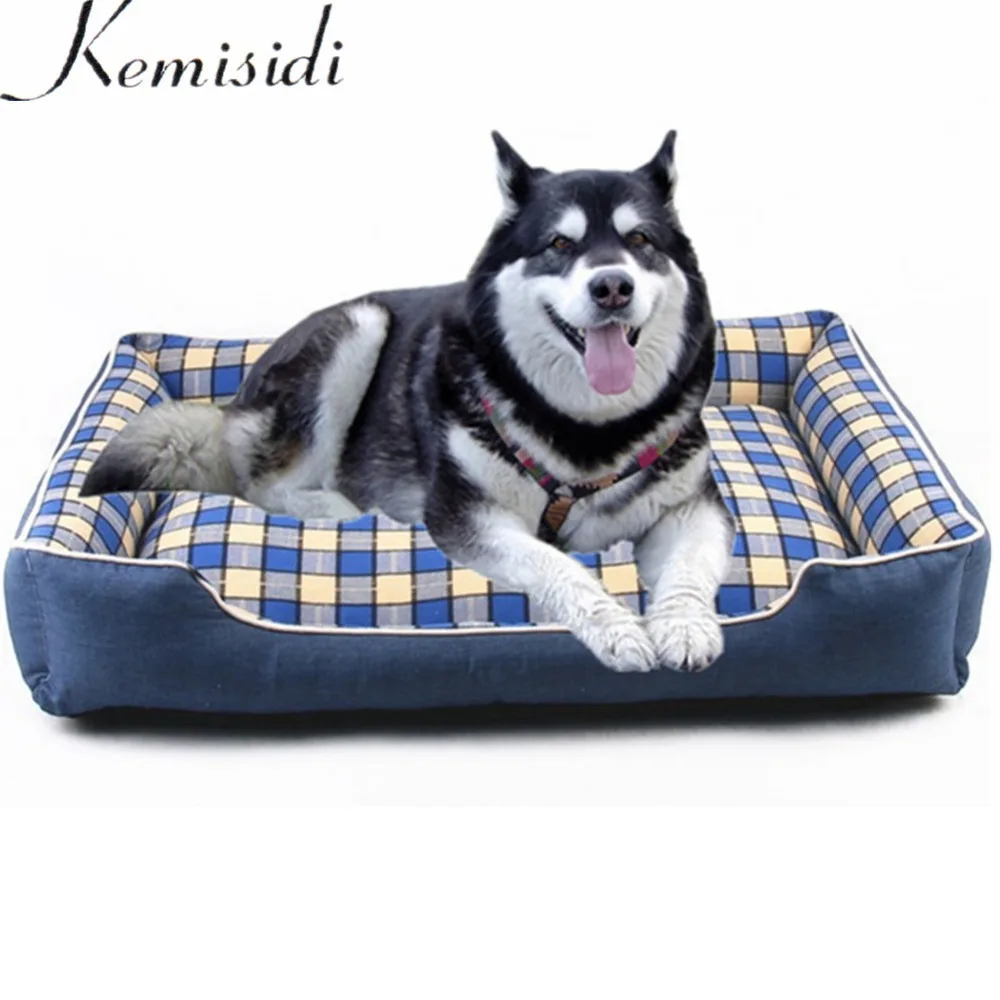 

KEMISIDI S-3XL Detachable Wash Pet Dog Beds Waterproof Bottom Large Dog Bed Plaid Soft Cat Bed House