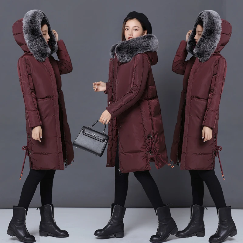 

2017 New Winter Jacket Women Big Collar Hooded Thickening Slim Long Overdress Female Warm Cotton Coats