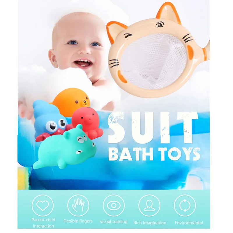 5pcs/ set Cute Baby kids Squeaky Cat Bath Toys Bathe Room Water Fun