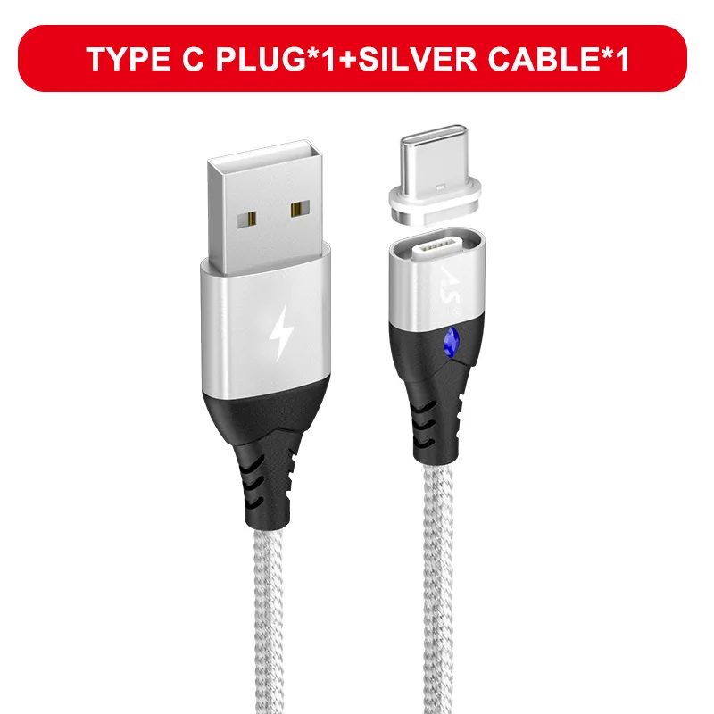 Silver for Type C Магнитный кабель A.S, микро usb type C, супер быстрая зарядка для телефона, микро usb type-C, магнитное зарядное устройство usb c для iphone, huawei, xiaomi, для передачи данных - Цвет: Silver for Type C