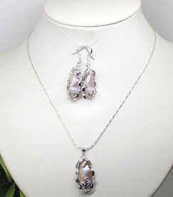 Miss charm Jew.405 Fashion Jewelry Natural Purple Biwa Pearl Pendant Necklace Earring Ring Set hot | Украшения и аксессуары