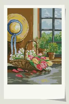 

Needlework,DIY Cross Stitch,Sets For Embroidery kits,11CT&14CT,Flower baskets and straw hat