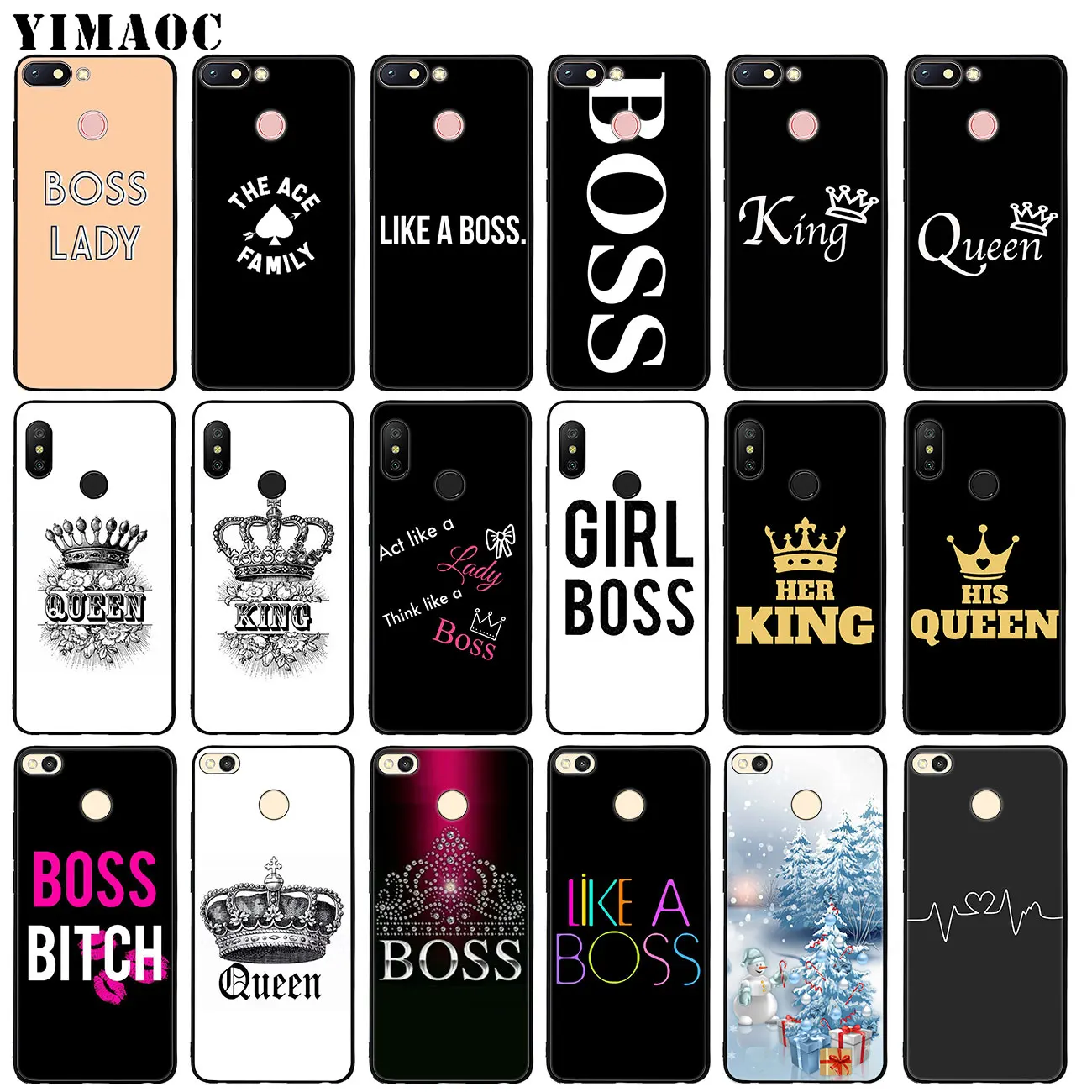 

YIMAOC boss King queen Soft Silicone Phone Case for Xiaomi Redmi K20 Pro 6A 7A Note 8 7 5 6 Pro Mi Black TPU Cover