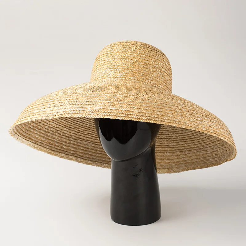 Женская солнцезащитная Кепка винтажная большая элегантная верхняя часть купола Тип бассейна с полями, солнце шляпа арочные полями Хепберн соломенная шляпа