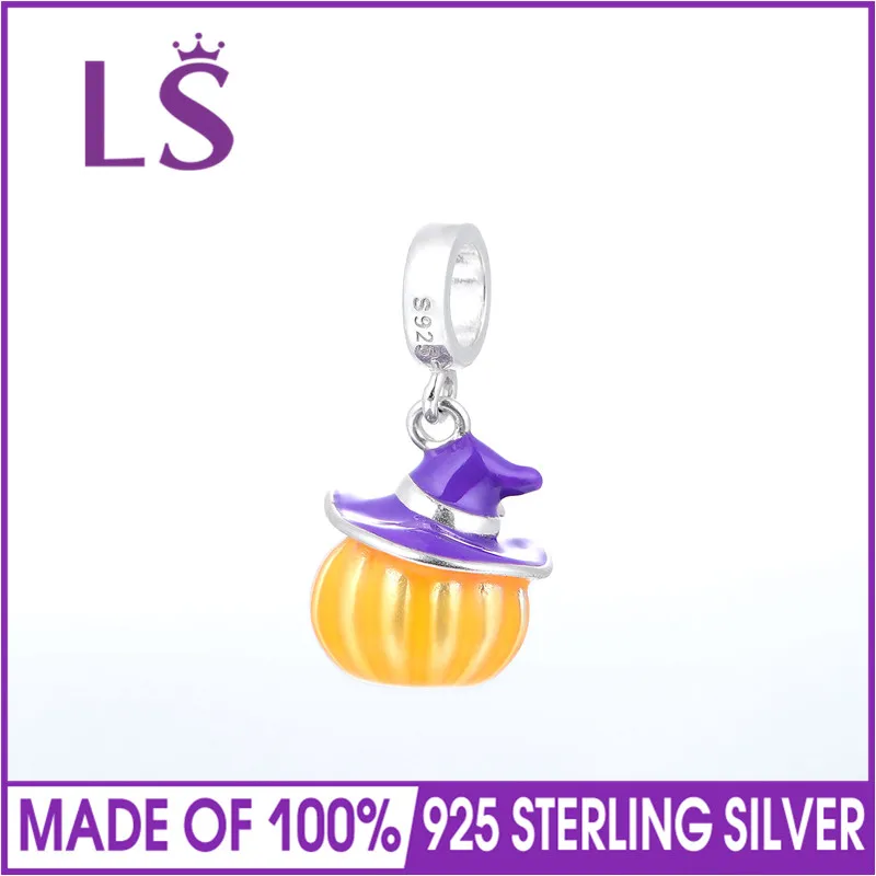 LS Висячие эмалированные Holloween тыквы 100% стерлингового серебра 925 Шарм Бусины