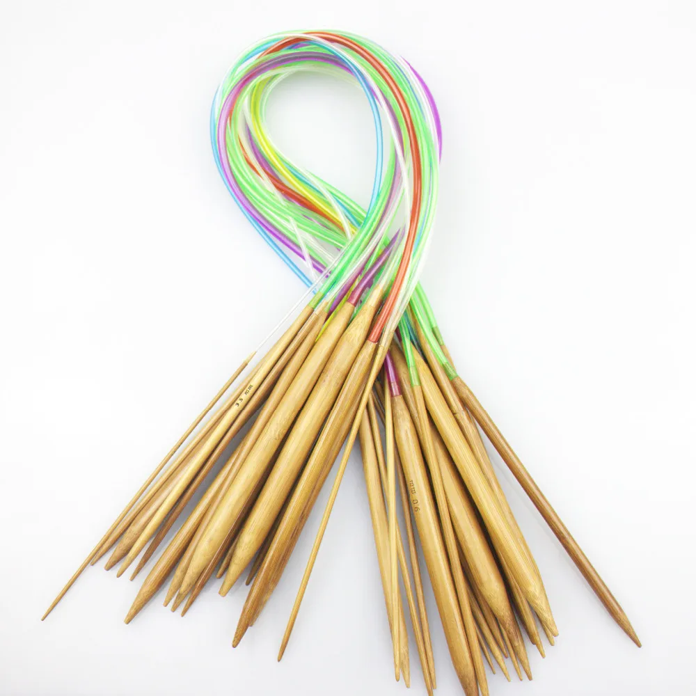 

Free shipping Multi-color 18Pcs/set 24" 60cm Tube Carbonized Circular Bamboo Carbonized Knitting Needles Crafts Yarn tool Sets
