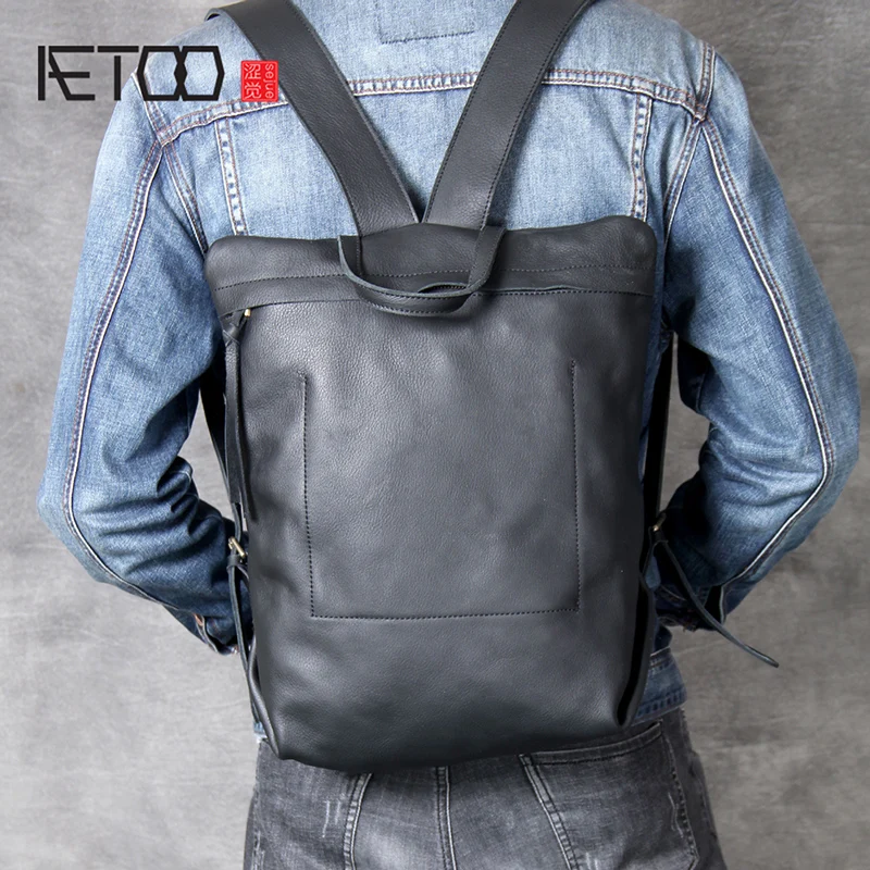 

AETOO Head-layer cowhide minimalist design double shoulder bag simple backpack men and women handmade leather bag