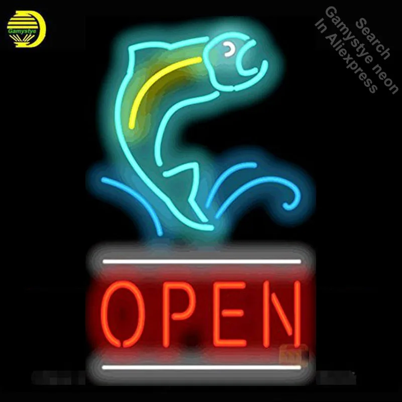 Neon Sign for Open Fish Advertise Tube Commercial Light handcraft Publicidad Lamps Store Displays neon light sign | Лампы и освещение