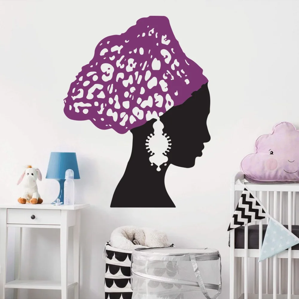 Large African Woman Girl Wall Decal  Earrings Scarf Salon Bathroom Tribal Africa Ethnic Wall Sticker Bedroom Vinyl Home Decor (3)
