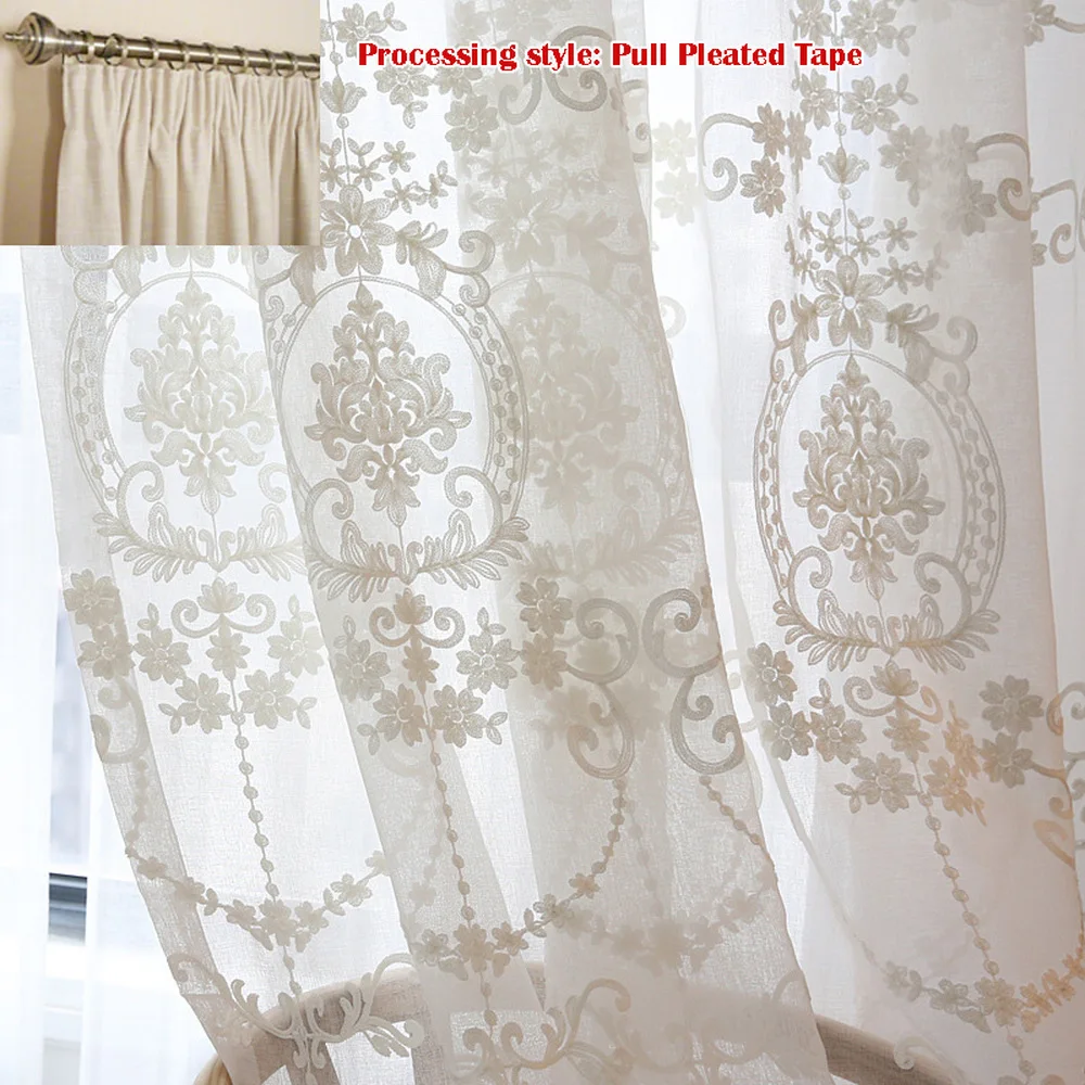 

1 Panel White Embroidery Flower Screens European Style Voile Tulle Sheer for Bedroom Living Room Windows Curtain