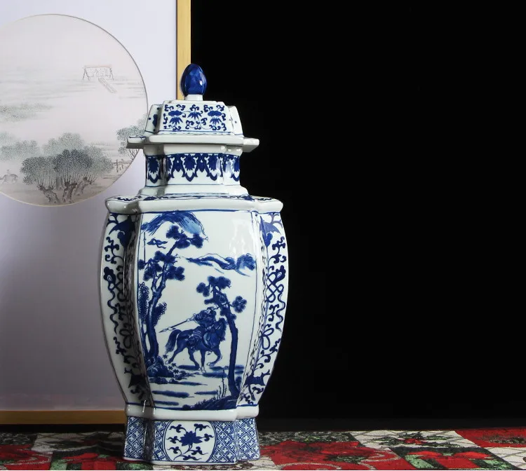The quartet tank Jingdezhen hand made temple jar vase ceramic porcelain ginger jar blue and white decoration jar (4)