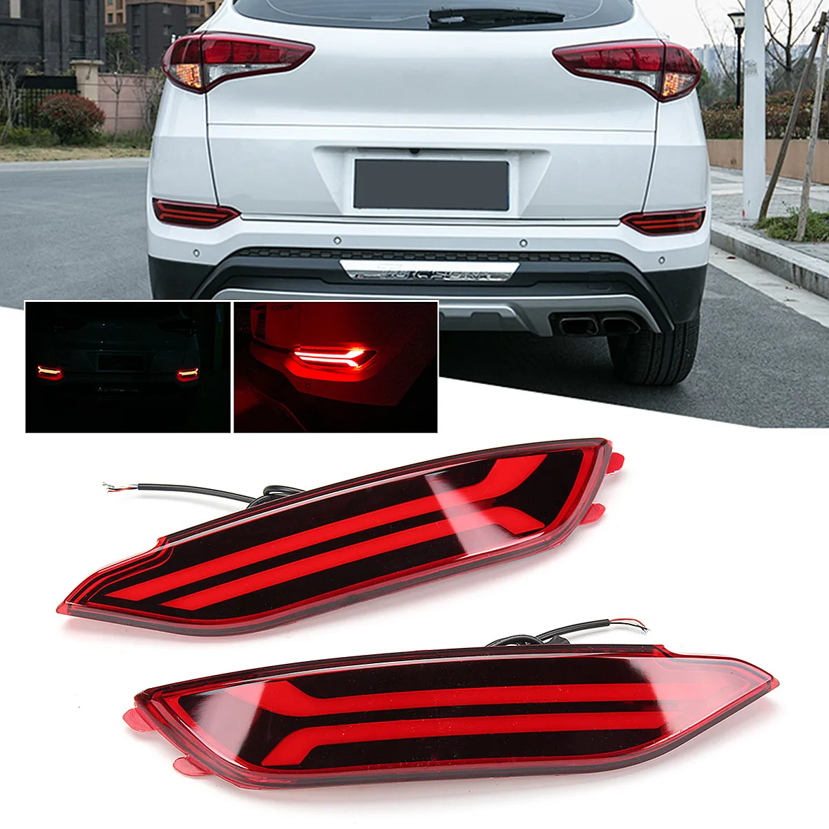 

For Hyundai Tucson 2Pcs LED Rear Bumper Reflector DRL Fog Driving Brake Lights High Temperature Resistant ABS+LED Lamp Beads