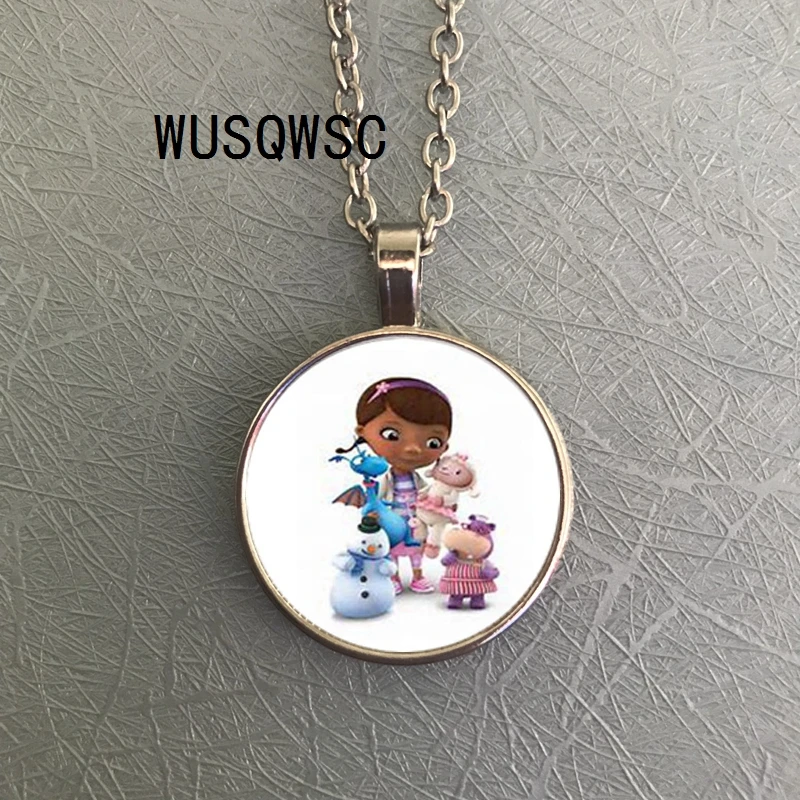 WUSQWSC Doc Mcstuffins ожерелье из мультфильма Dottie девушка Рисунок Кристалл узор Кабошон