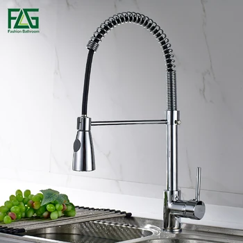 

FLG Brass kitchen Faucet Pull Out Mixer Tap Single Handle Deck Mounted Sink Faucet Hot And Cold Water Spring Torneira