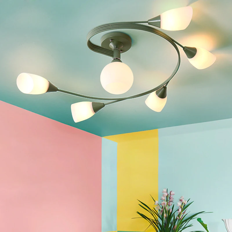 

LED Chandeliers For Living Room bedroom Lighting colorful iron lampshade frame Wooden Hanging Light Lampshade Kitchen Lights