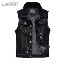 

JEELINBORE Black Denim Vest Men Casual Hip Hop Motorcycle Jeans Slim Fit Sleeveless Plus Size Cowboy Vests Jacket for Male Coat