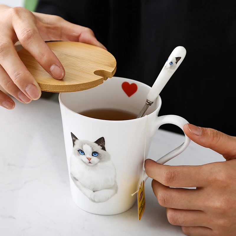 Новинка, керамические кружки Ragdoll Cat, милые чашки с животными, Студенческая пара, кружка с молоком, для офиса и семьи, кофейная чашка с крышками