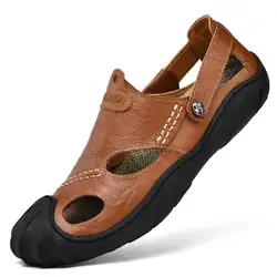 2019 Sandalia Masculina/пляжная обувь для взрослых мужчин, большие кожаные сандалии для мужчин, размеры 38-46, удобные мужские летние туфли