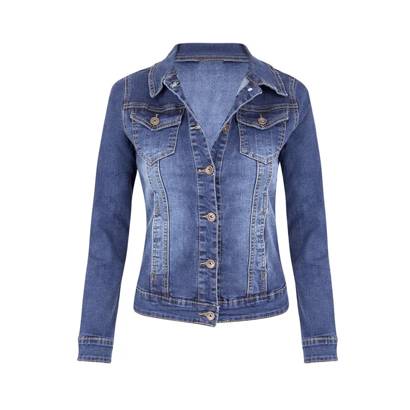 Короткие джинсовые куртки размера плюс, Женская Осенняя винтажная Повседневная джинсовая куртка с длинным рукавом, джинсовое пальто-бомбер, Женская куртка, верхняя одежда - Цвет: Light blue