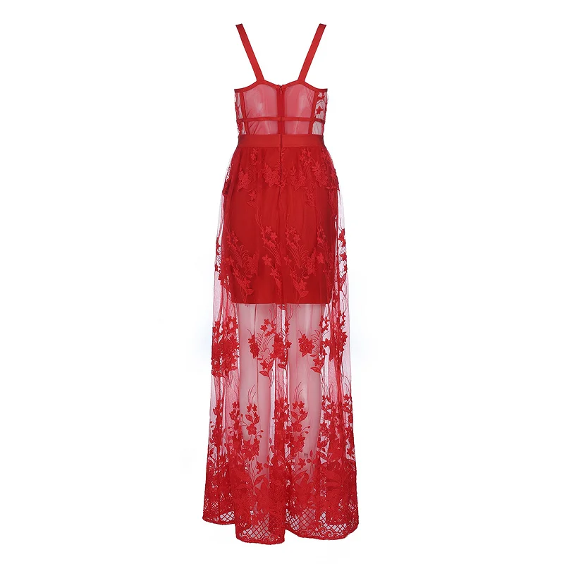 Beateen Новое Красное Кружевное Бандажное платье с вышивкой, милое цветочное Сетчатое платье, рождественский стиль, модные сексуальные вечерние платья