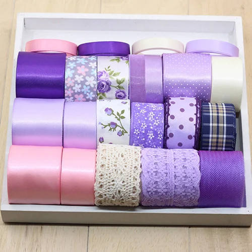 Высокое качество 22 дизайн набор лент для Diy ручной работы подарок ремесло упаковка аксессуары для волос материалы Свадебная лента - Цвет: ribbon set with clip