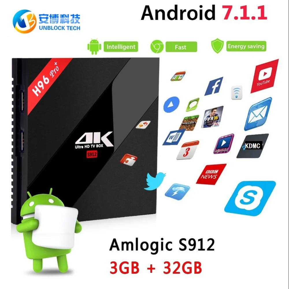 

UNBLOCKTECH H96Pro Plus+Amlogic S912Octa Core Android7.1TV Box 4K HD Media Player2.4G/5GHz Wifi BT4.1 Smart Set tv box