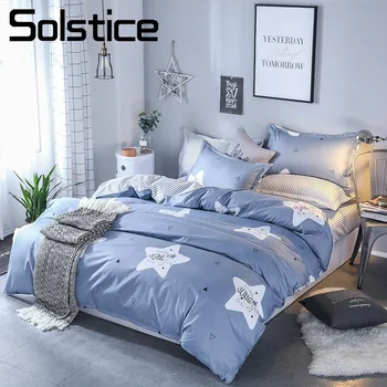 

Solstice Home Textile King Queen Full Twin Bedding Sets Star Duvet Quilt Cover Pillowcase Stripe Flat Bed Sheets Kid Teen Linens