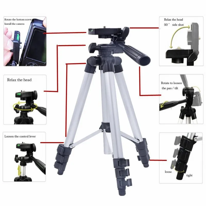Portefeuille Universal Aluminum Camera Cell Phone Tripod for iPhone 7 Plus 6 6S SE 5S Portable Tripod Mobile Phone Mount Adapter (5)