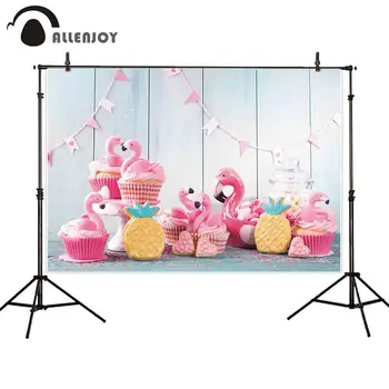 

Allenjoy toile de fond white wooden floor pink flamingos pineapple buntings princess baby shower birthday party photo shoots
