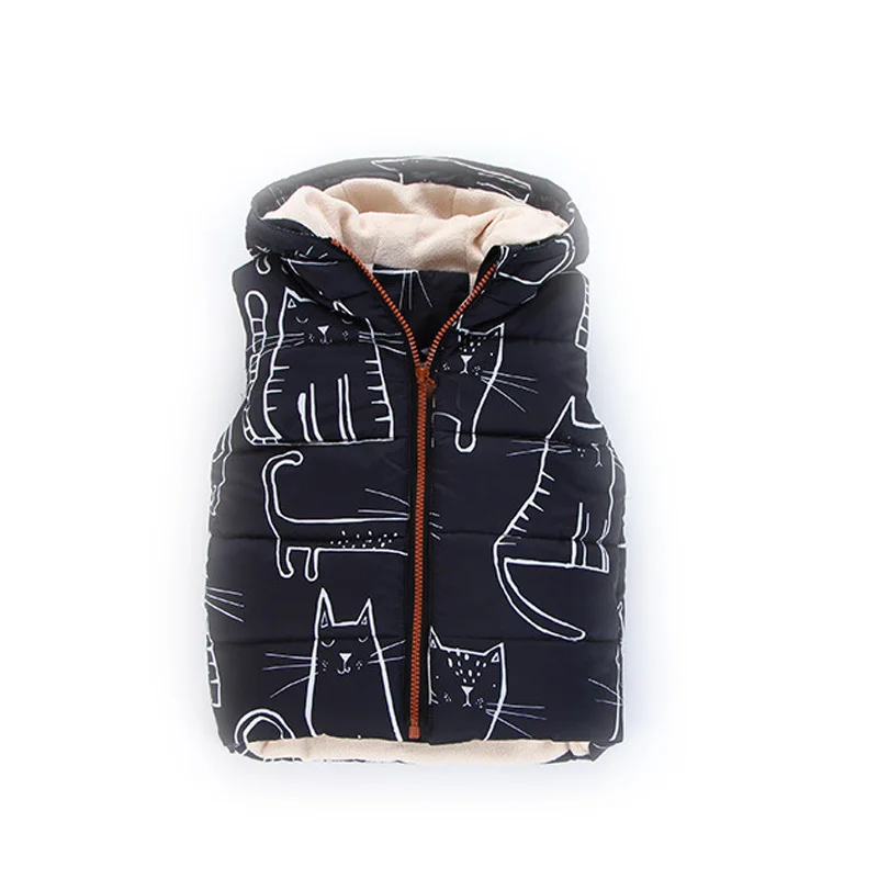 Children Unisex Vests Warm novelty design Kids Winter Coats Cat Print Children Boys Girls Vest