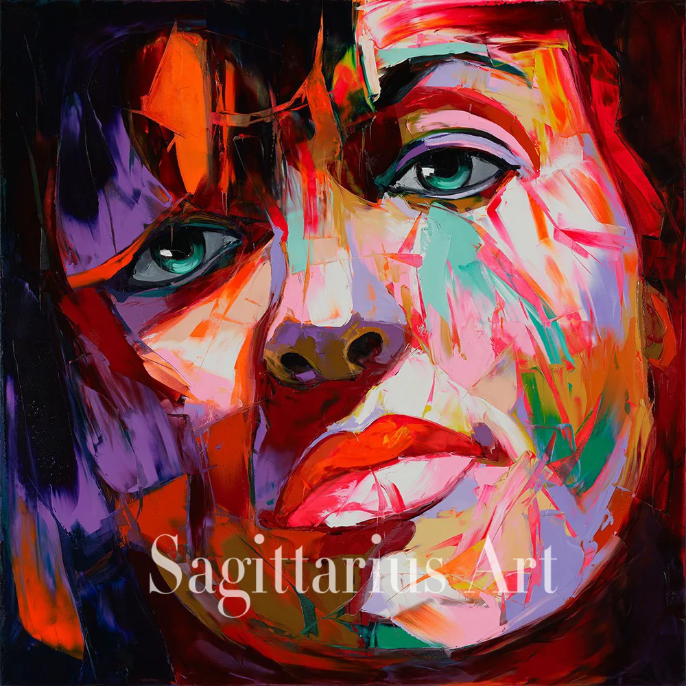 

Francoise Nielly Designer Hand Painted Cool Face Art Palette knife portrait Untitled 99 Oil painting canvas Living Room Wall Art