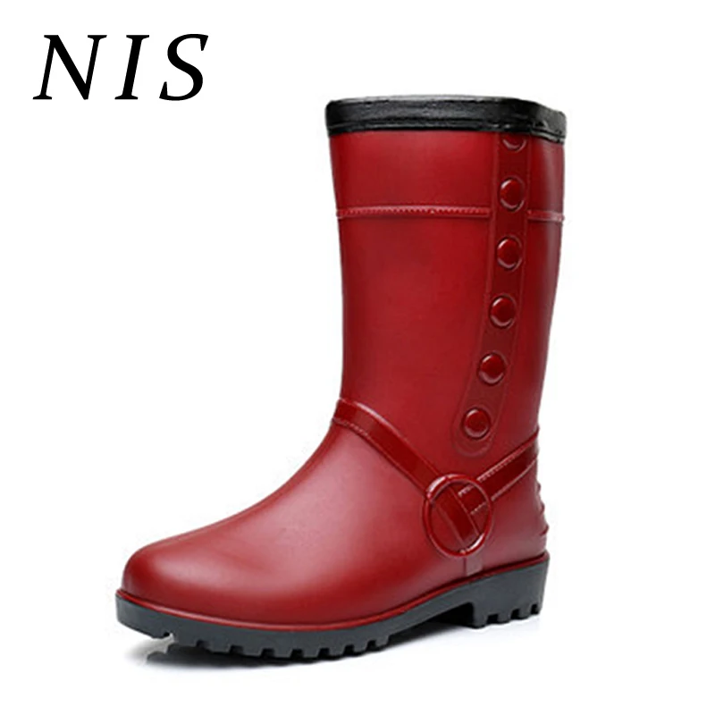 NIS Autumn Winter Warm Plush Rain Boots Women Shoes PVC Waterproof Fur