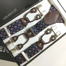 Мужские подтяжки из натуральной кожи жаккардовые тканые мужские подтяжки 6 зажимов Эластичные подтяжки для взрослых качественные подтяжки