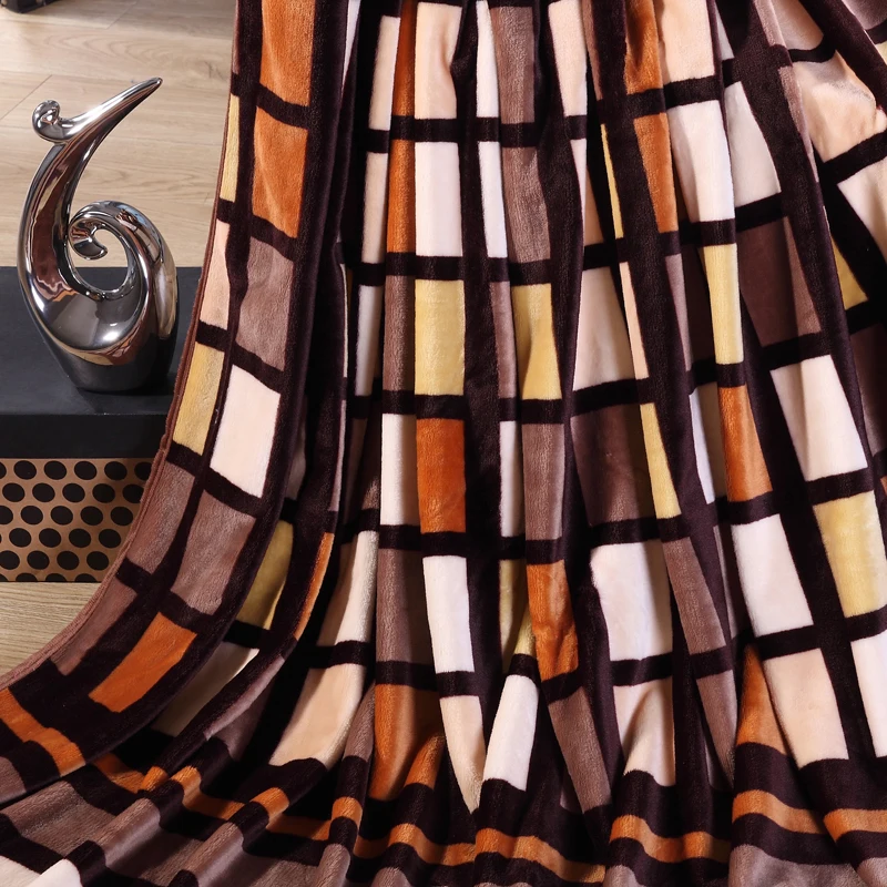Европейский стиль кофейного цвета клетчатый узор Флисовое одеяло на кровать мягкая Осенняя модернизированная фланелевая для дивана домашнее одеяло