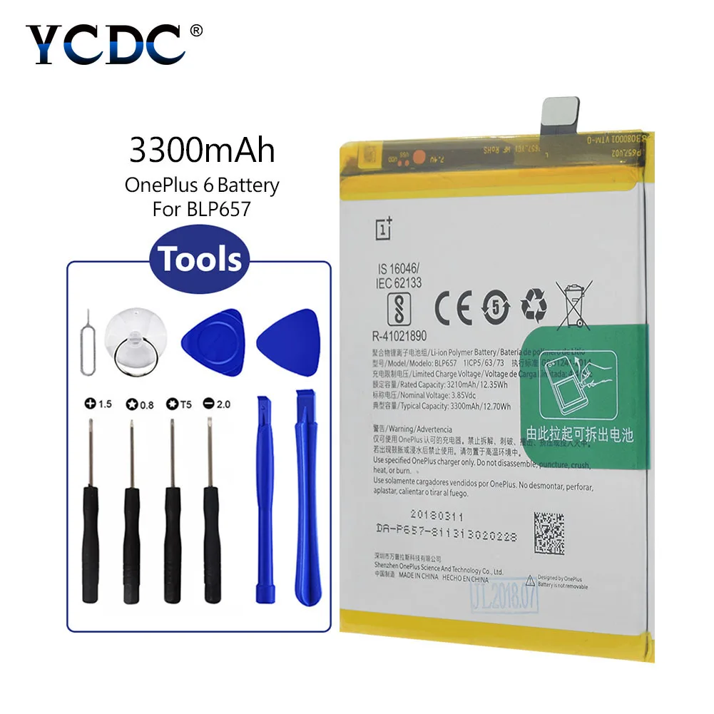 

Replacement BLP657 Battery For OnePlus 6 One Plus Six Phone 3300mAh With Tools Lipo Li-Po Lithium Rechargeable phone battery