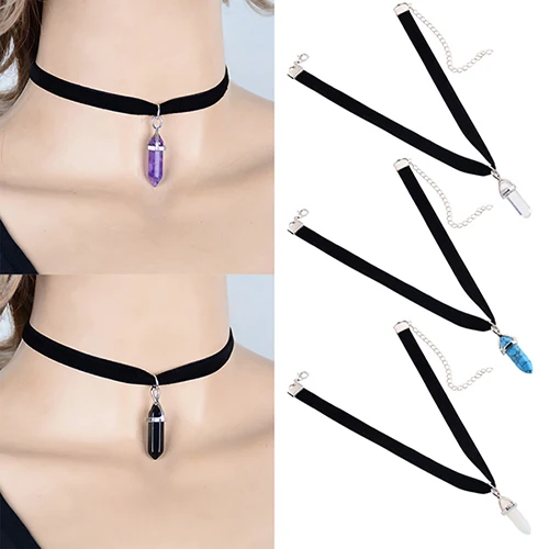 

Bluelans Women's Rhombus Pendant Black Flocked Cloth Collar Choker Punk Style Necklace