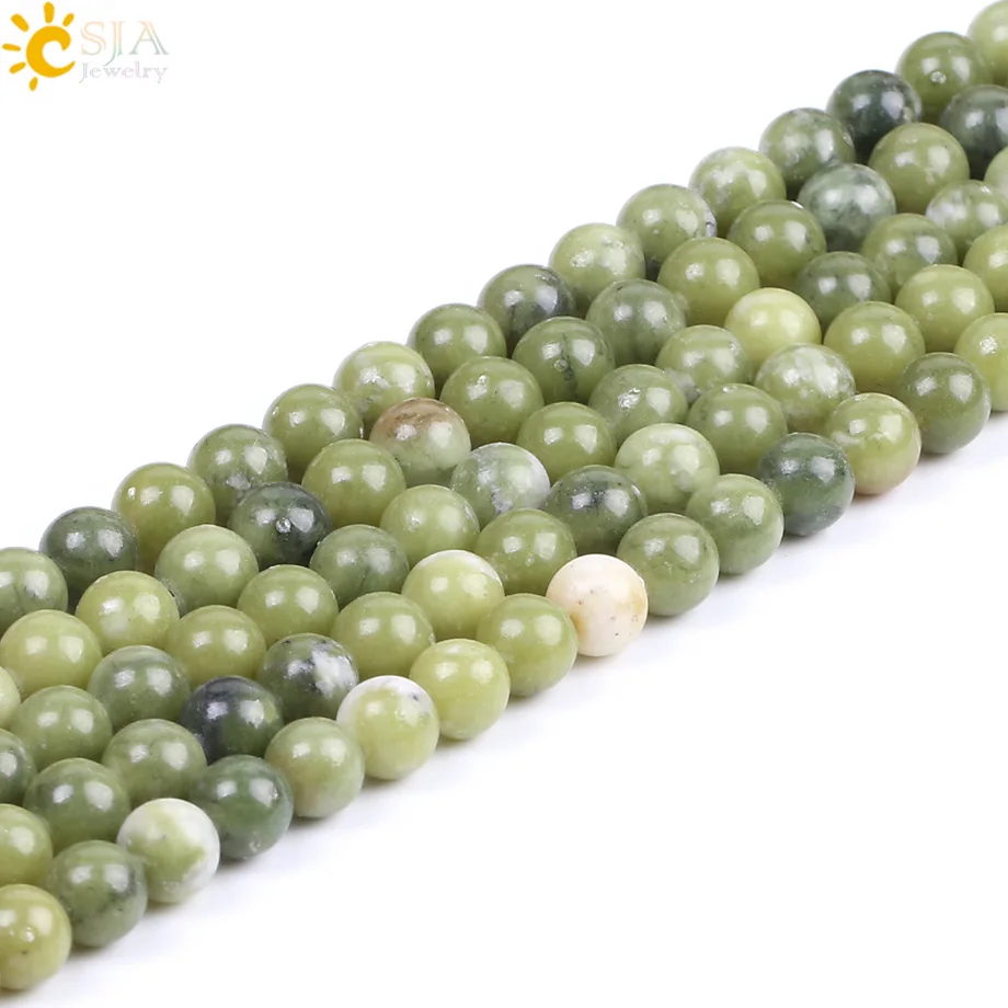 

CSJA Natural Round Ball Gem Stone Green Mala Beads for DIY Bracelet Necklace Earrings Handmade Jewelry Making Accessories F219
