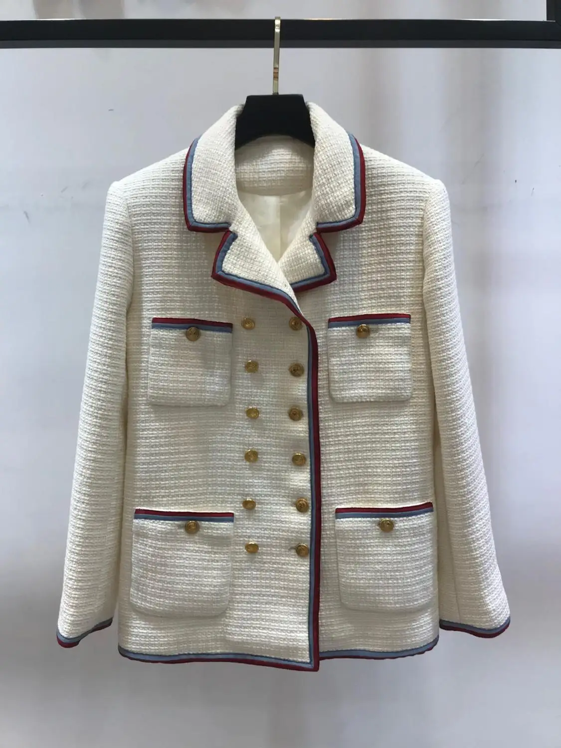 

Luxury Brand Style Formal Jacket 2019 Women Fall And Winter Four Pockets Design Double Breasted Colour Contrasting Blazers