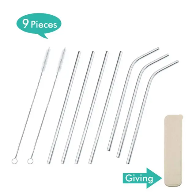 Special Price 9pcs/pack Colorful Stainless Steel Metal Drinking Straws Straight And Bent Reusable Filter With Brush Diy Tea Coffee Bar Tools