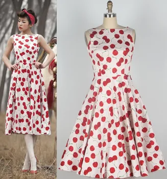 

Vintage Style Housewife Women's Vintage Retro Rockabilly 1950s 60s Swing Party Dress Cherry Audrey Hepburn