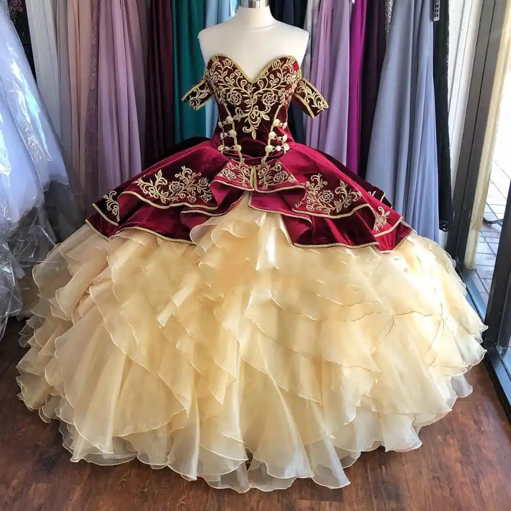 Embroidery Velvet Vestidos De 15 Anos 2020 Puffy Ruffles Quinceanera Dress Off The Shoulder Sweet 15 Dress Long Prom Gowns Quinceanera Dresses Aliexpress