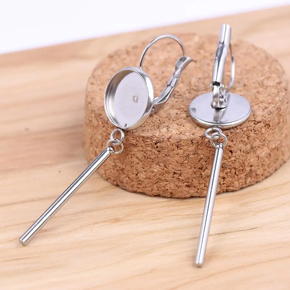 

reidgaller 10pcs stainless steel lever back fit 12mm cabochon earring setting blanks with trailer bar diy bases for earrings