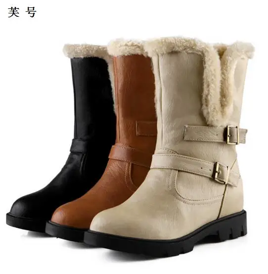 

2018 NEW Winter Warm Solid Anti-Slip Height Increasing Snow Boots Women Middle Tube Waterproof Female Winter Casual Boots Shoes