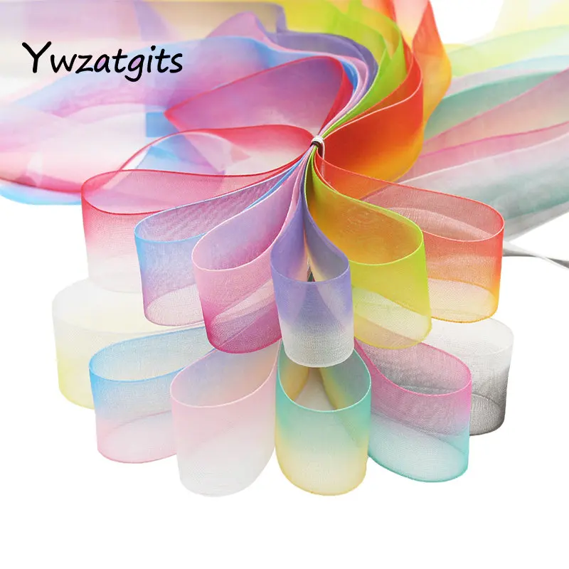 Ywzatgits 10y/лот 25 мм градиент цвета органзы ленты для свадьбы домашний декор рукоделие Подарочная упаковка аксессуары ручной работы YP0201
