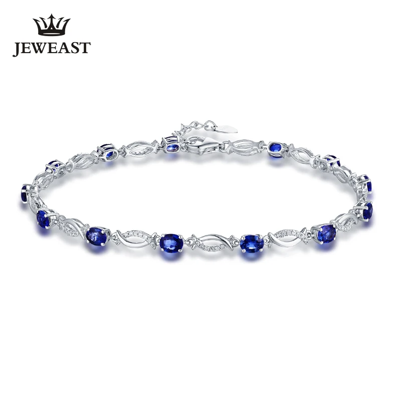 

Natural sapphire 18k Pure Gold Female Bracelets Fine Jewelry Gift Girl Thin Trendy Solid 750 Real Bangle Party Good Nice