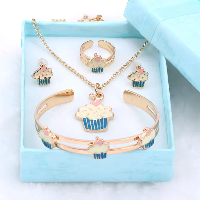 Gold Color Lovely Fashion Necklace Bangle Bracelet Set For Children Kids Costume Jewelry Sets