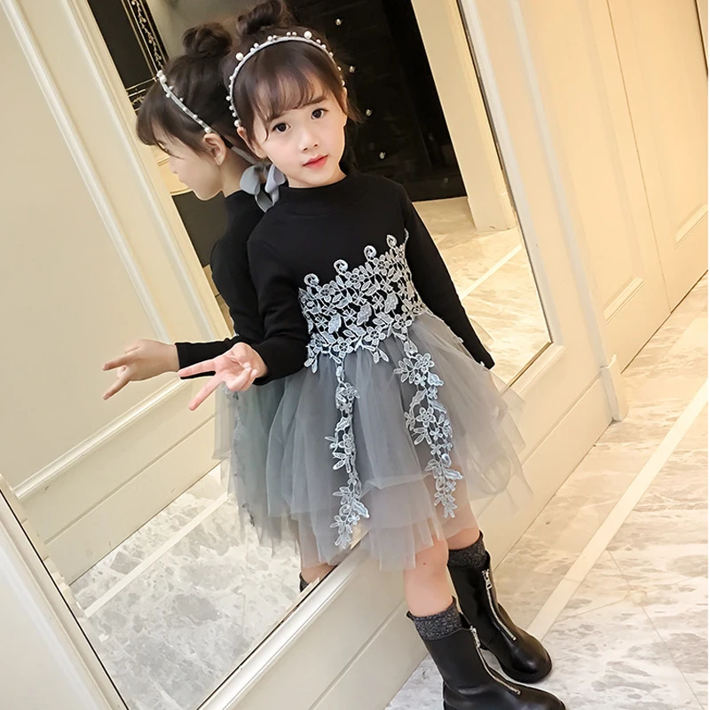 

Baby Girls TuTu Mesh Dress Knee-Length Ball Gown Dress O-neck Long Sleeve Fluffy Party Dresses For Kids Clothing Plus Velvet