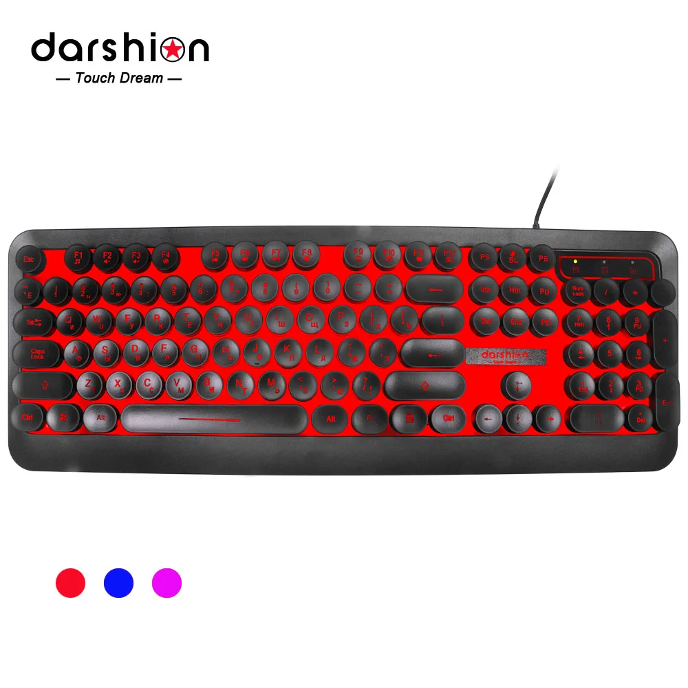 Русская клавиатура с подсветкой ретро Круглый Светящийся ключ Игровая Ducky