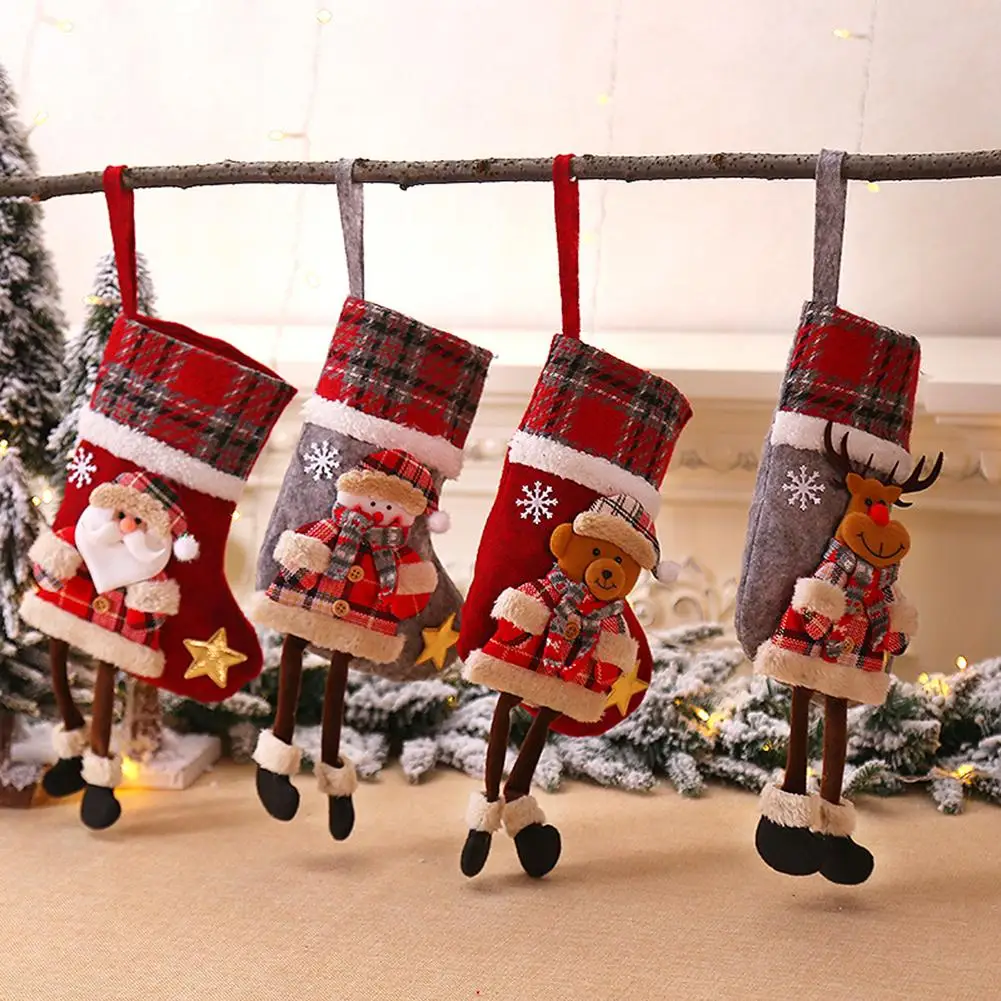 

Santa Snowman Pendant Christmas Ornaments New Year Socks for Home Merry Cartoon Printing Burlap Gift Holders Xmas Tree Decor
