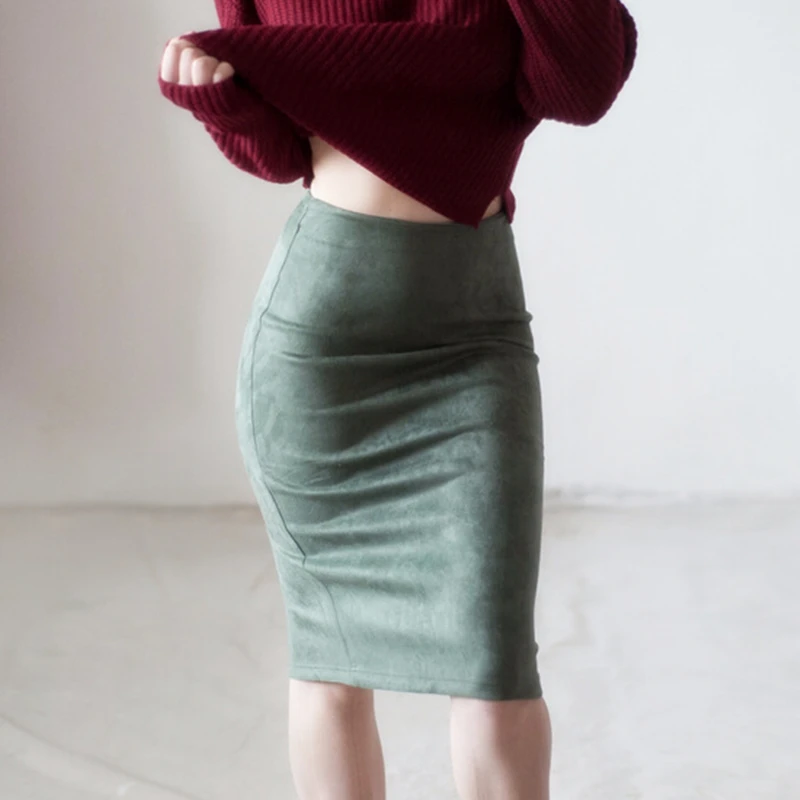 Hot-Sexy-2017-New-Autumn-Pure-Waist-Bag-Hip-Skirt-Imitation-Suede-Split-Slim-High-Quality